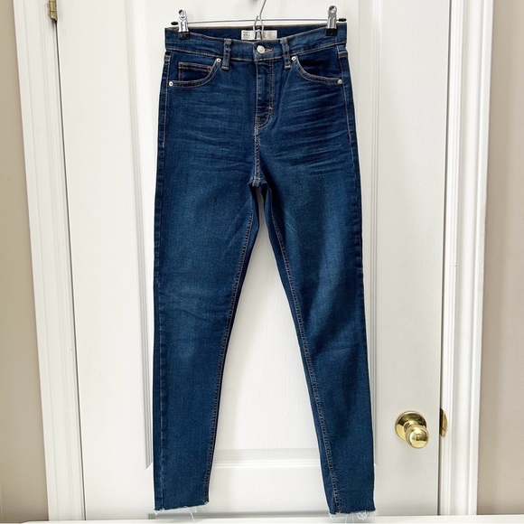 Topshop Moto Jamie Skinny Jeans High Rise Raw Hem Dark Indigo Blue Size 26 - Picture 4 of 14